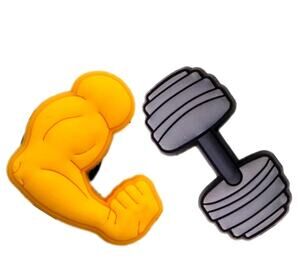 Fitness Shoe Charms Dumbbells and Muscles PVC New